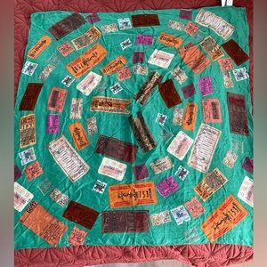 Madewell 1937 Vintage Tickets Travel Scarf Wrap 38x38 Green Retro Modal Cotton